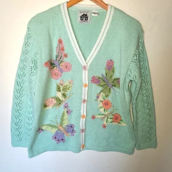 Storybook Knits Floral Cardigan Butterfly L - Picture 2 of 12